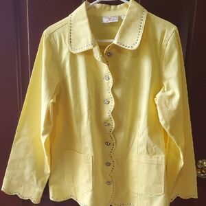 Quacker Factory Bright Yellow Jacket with Scalloped Edges And BLING